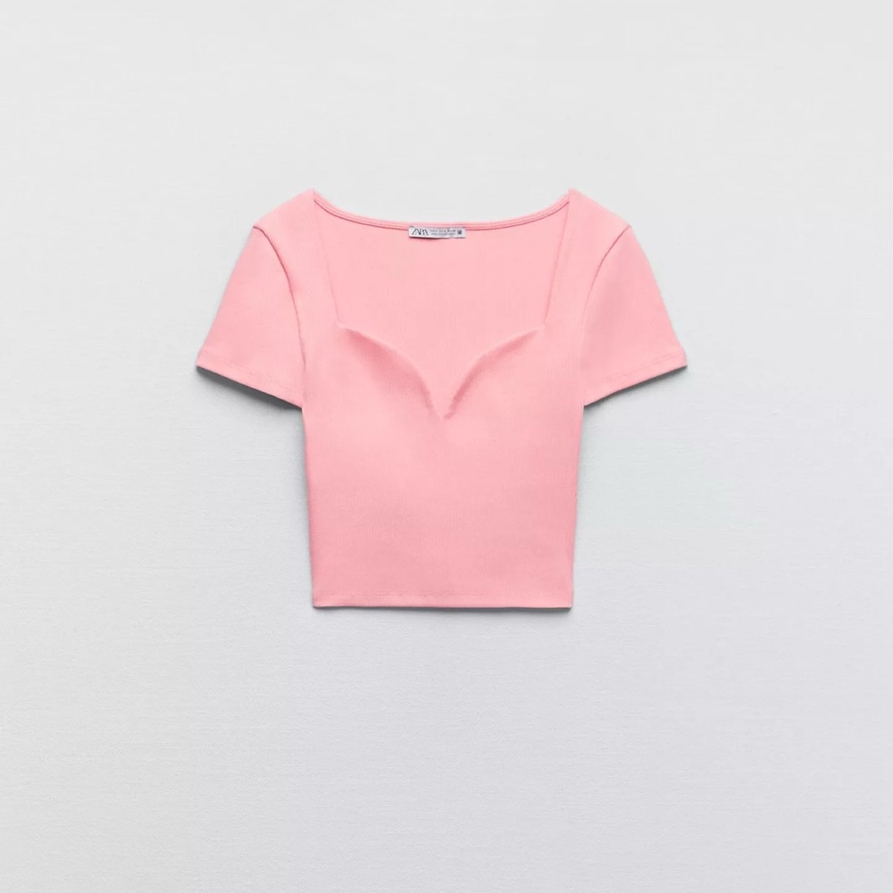 Zara Pink Crop Fitted Short Sleeve Tee